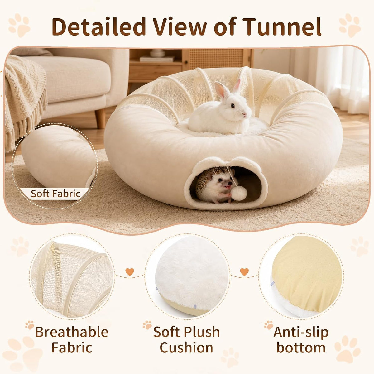 Cat Tunnel Bed with Toy, Detach & Wash Cat Tunnel for Indoors