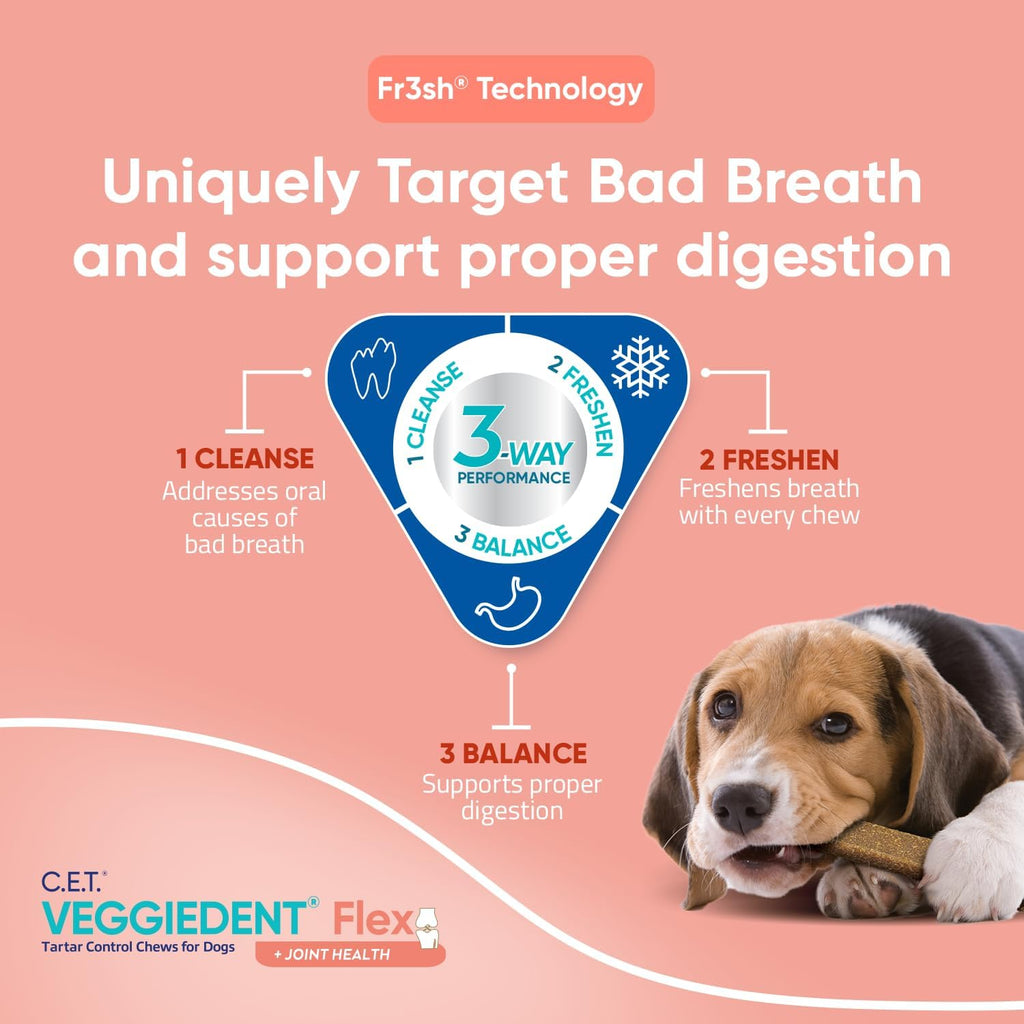 C.E.T. Veggiedent Fr3sh & Flex Plaque and Tartar Control Chew for Dogs, XS
