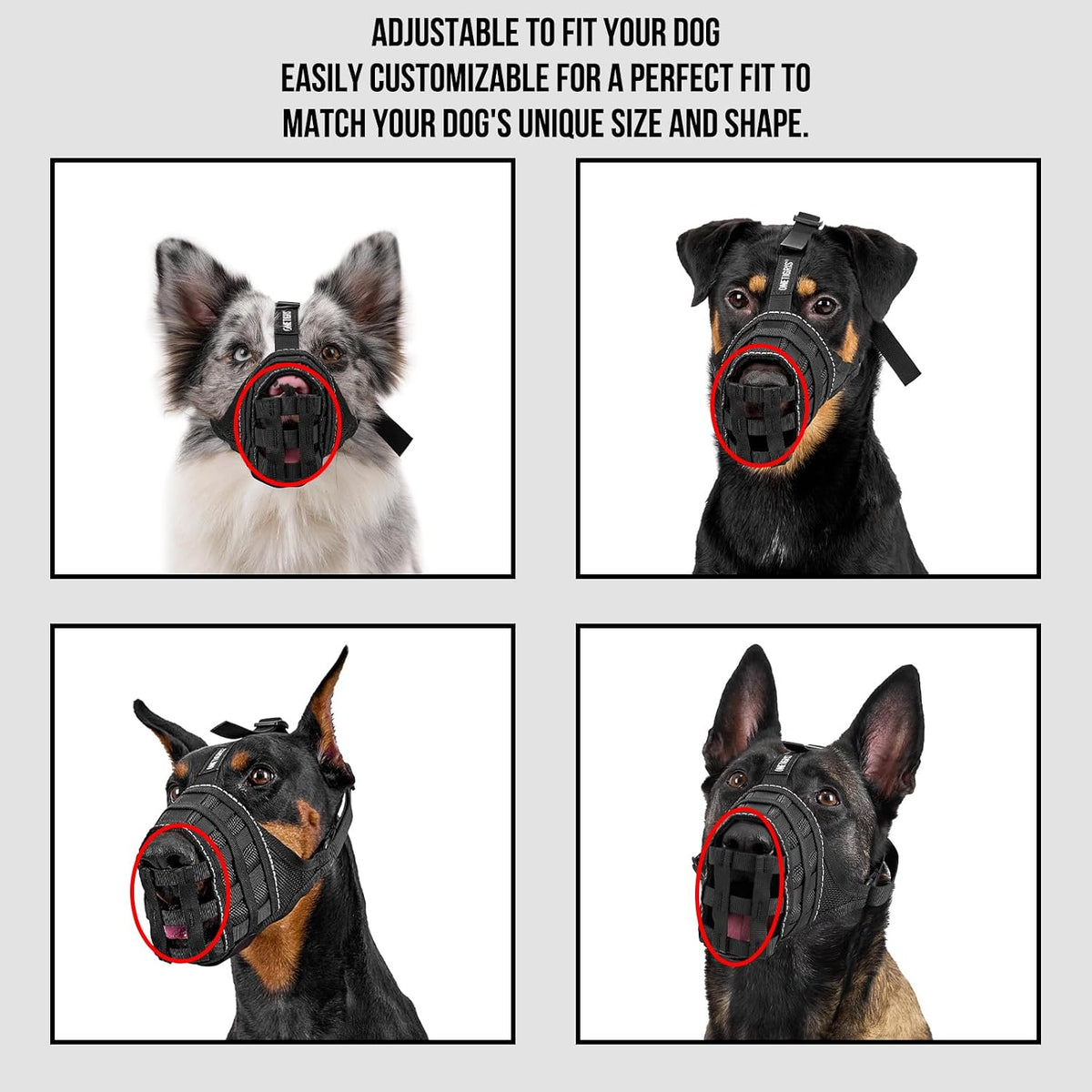 OneTigris Military-Grade Soft Dog Muzzles Reflective Breathable Adjustable