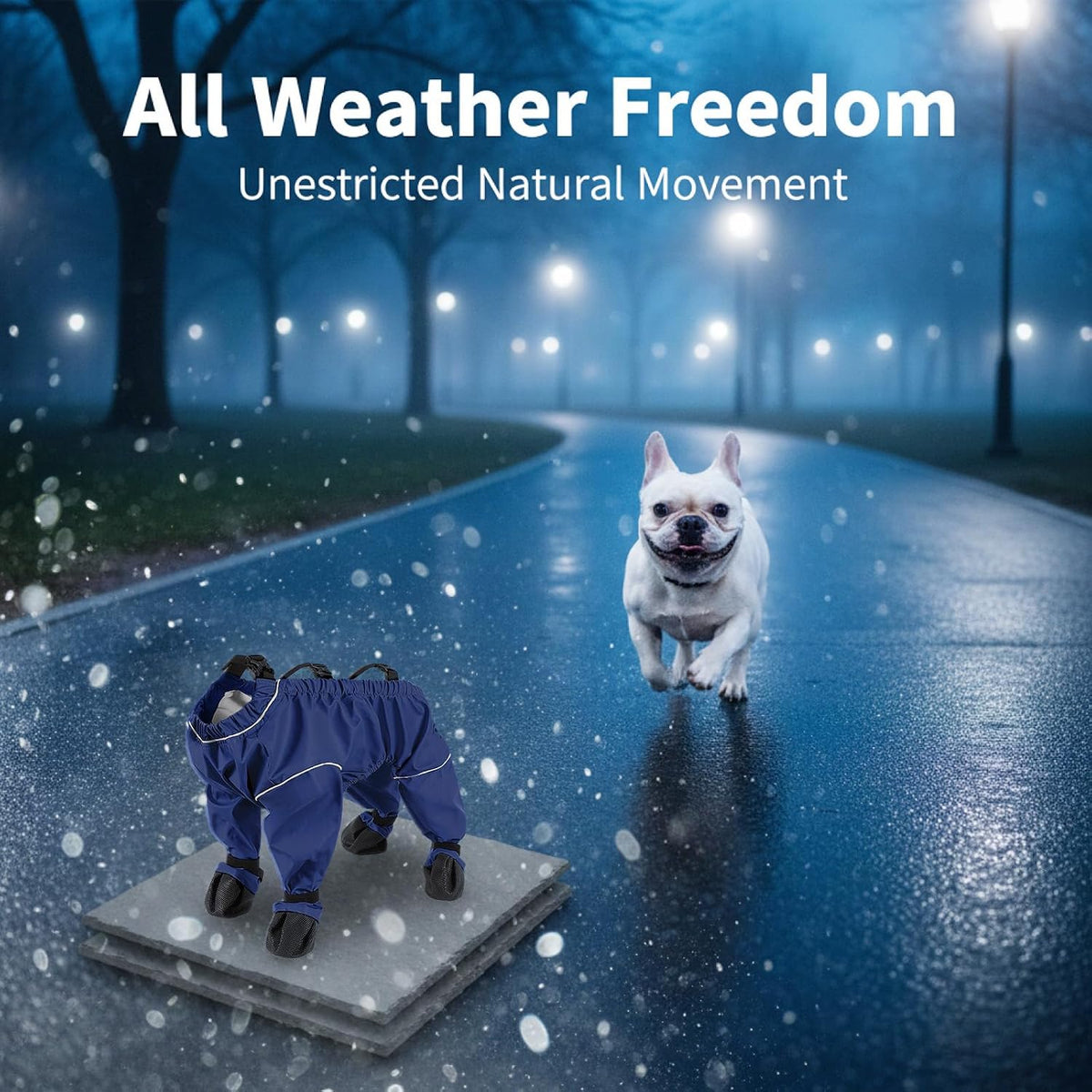 Dog Pants with Suspenders, Adjustable Waterproof Dog Boots, Anti-Dirty Anti-Slip Pet Paw Protectors, Reflective for Night Visibility, Ideal for Daily Outdoor Strolls (Dark Blue, M)