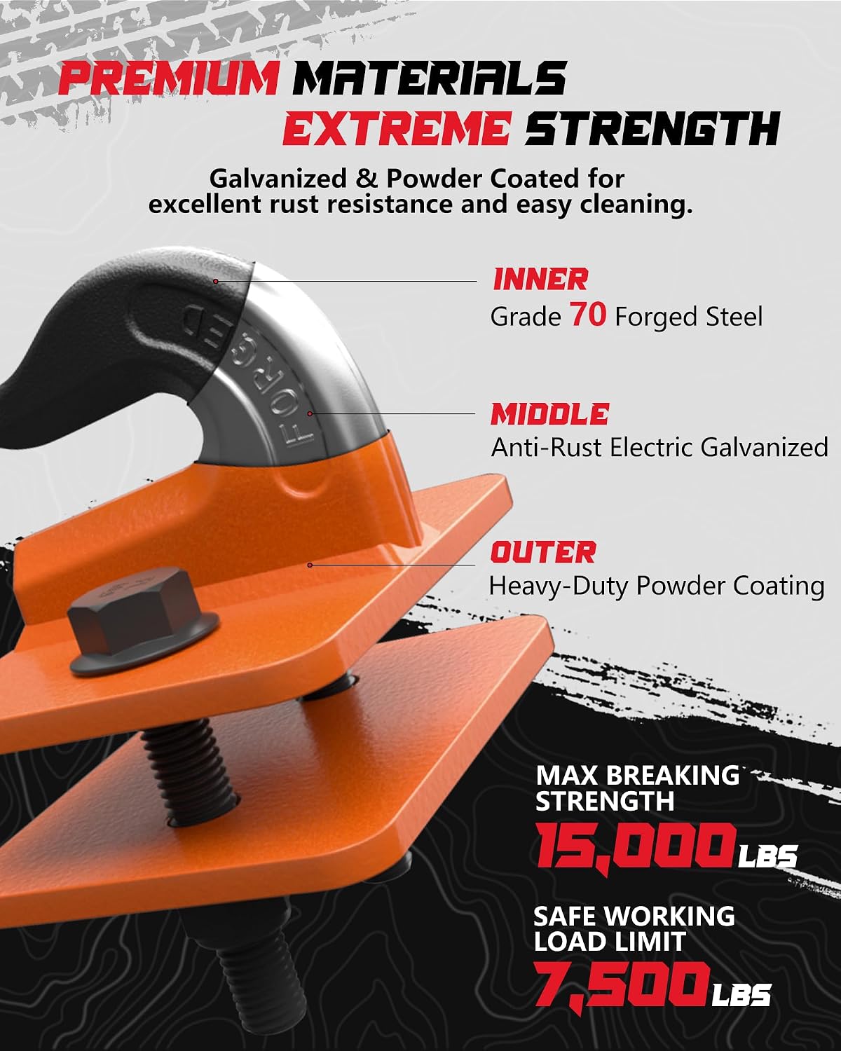 Tractor Bucket Grab Hook Grade 70 Forged Steel Bolt On Grab Hook 3/8" Tow Hook Mount with Backer Plate, Work Well for Tractor Bucket, RV, UTV, Truck, Max 15,000 lbs, 2 Pack, Orange