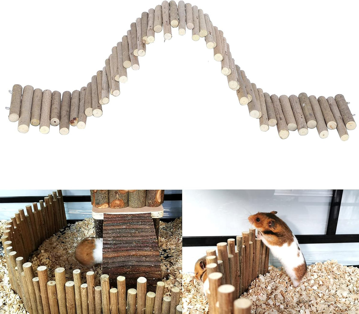Flexible Hamster Wooden Bridge, 11.8In Fence for Cage Accessories