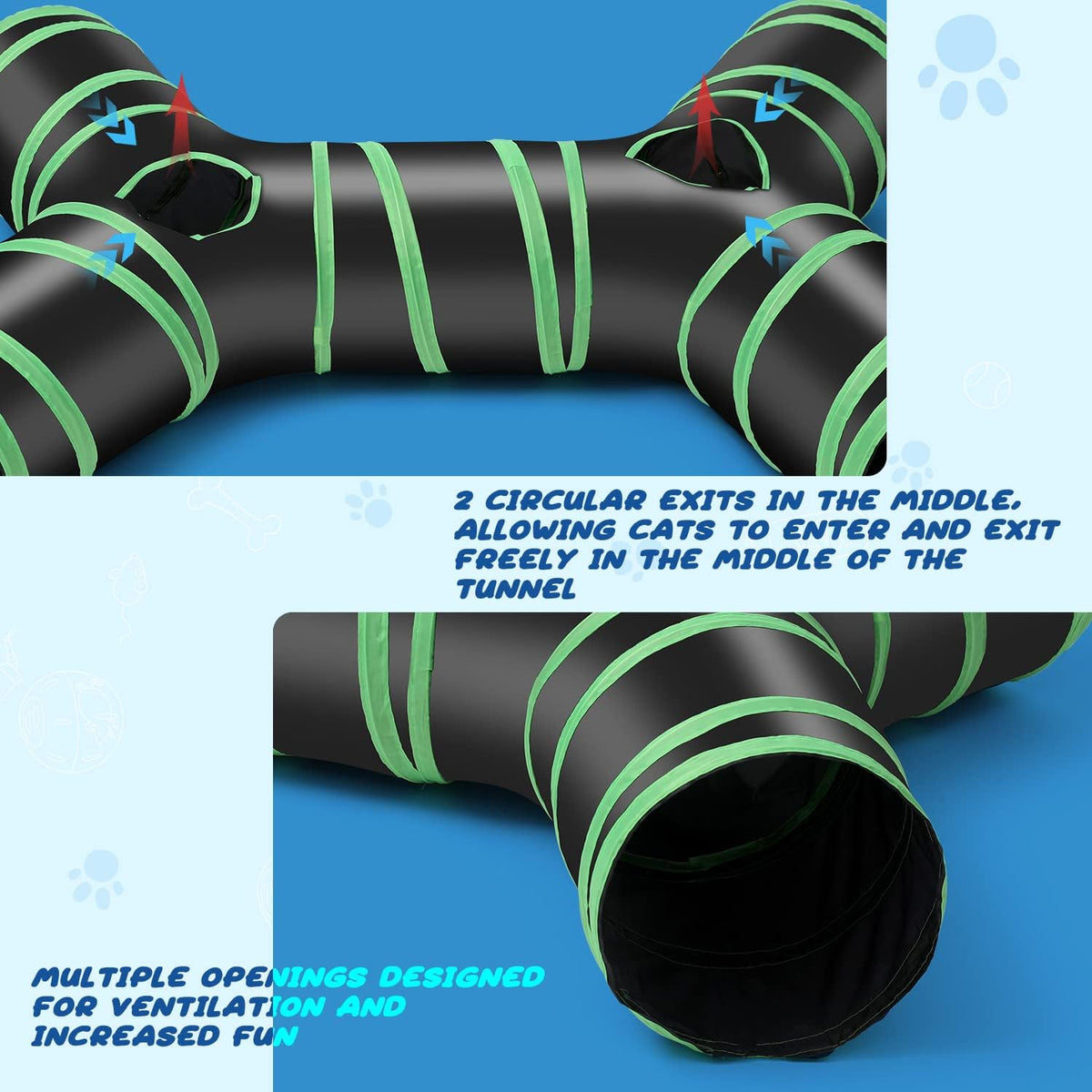 Upgraded Cat Tunnel Bone-Type, 4 Way Collapsible Cat Playhouse Pet Play Tunnel Tube with Storage Bag for Cats, Puppy, Rabbits, Ferret, Guinea Pig, Indoor and Outdoor Use