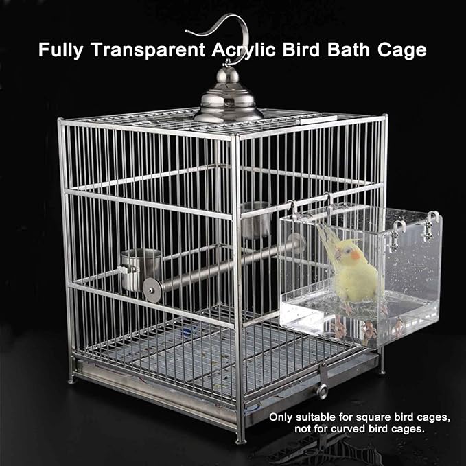 Hanging Cube Bird Bath Cage, Transparent Bird Bathtub Bath Shower - Image 5