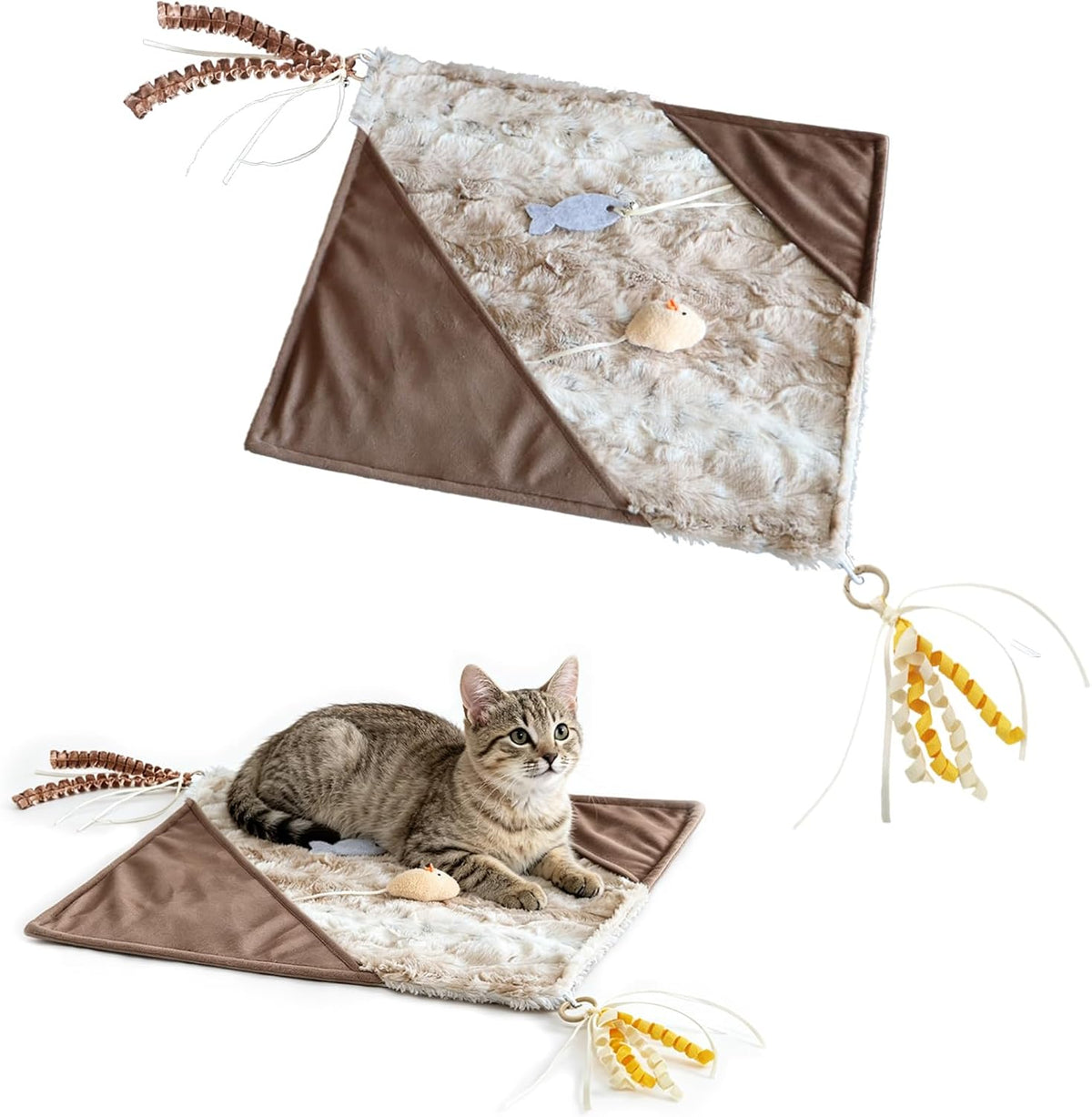 Cat Crinkle Mat with Mouse Toy,14x16" Interactive Cats Play Mat with Catnip