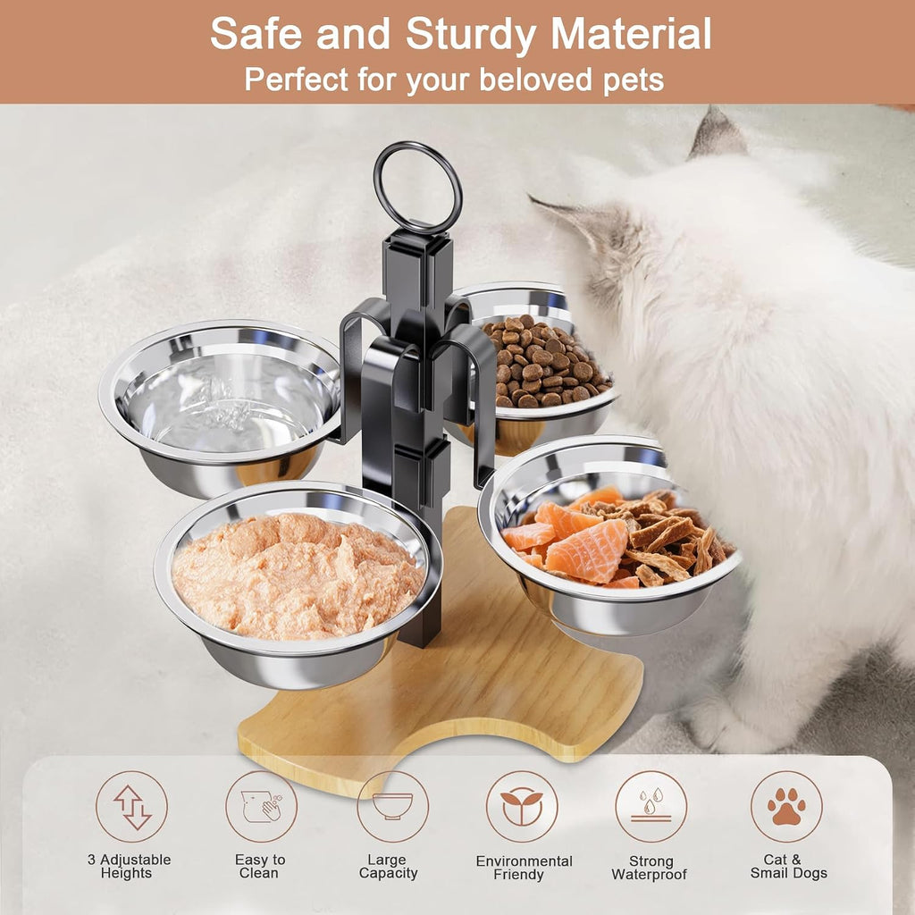 Elevated Cat Bowls 3 Adjustable Height 4 Stainless Steel Cats&Dogs