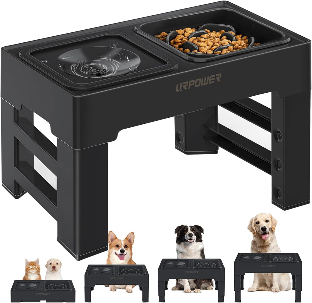 URPOWER 2-in-1 Elevated Slow Feeder Dog Bowls with No-Spill Water Bowl
