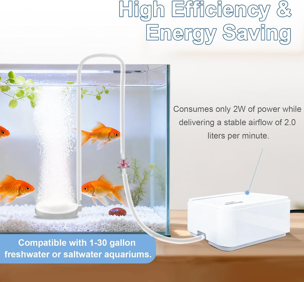 Boxtech Fish Tank Air Pump, Ultra-Quiet Aerator 2W