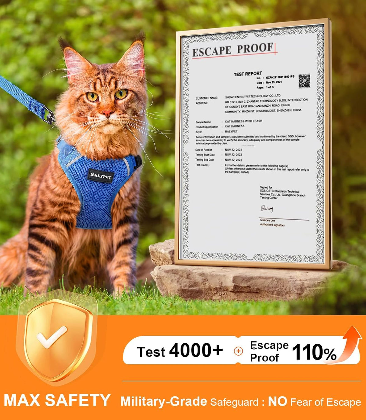 Halypet Cat Harness and Leash Set [ MAX Safety Third Generation ] Escape Proof Soft Adjustable Cat Leash Breathable Comfortable Vest Easy to Wear Kitten Harness for Outdoor Walking