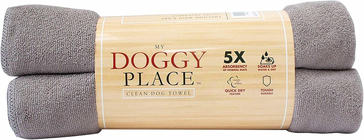 My Doggy Place - Super Absorbent Microfiber Towel - Dog Bathing Supplies - Microfiber Drying Towel - Washer Safe - Ash with Paw Print - 45 x 28 in - 2 Pack