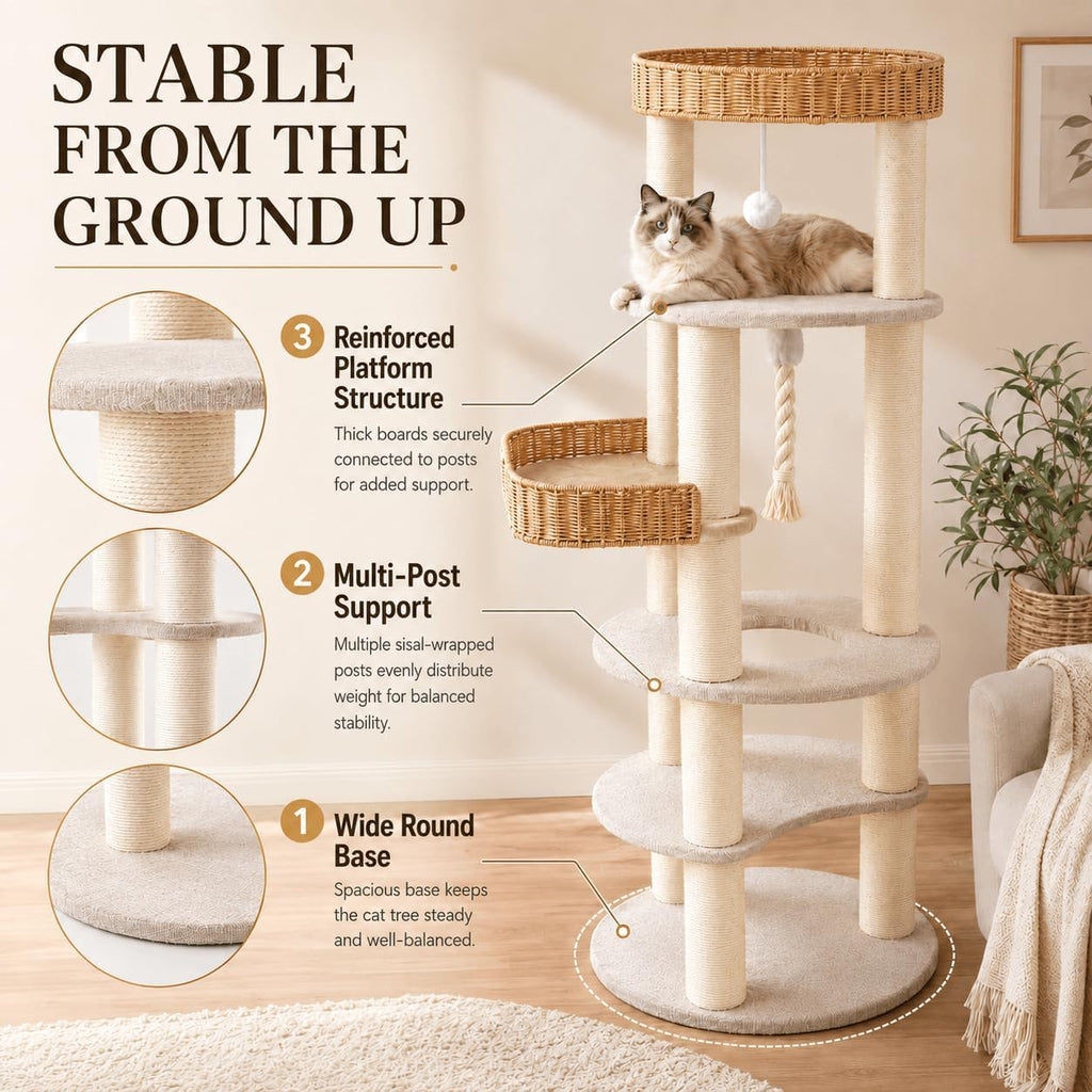 Multi-Level Cat Tree for Large Indoor Cats, 57in Tall Cat Tower