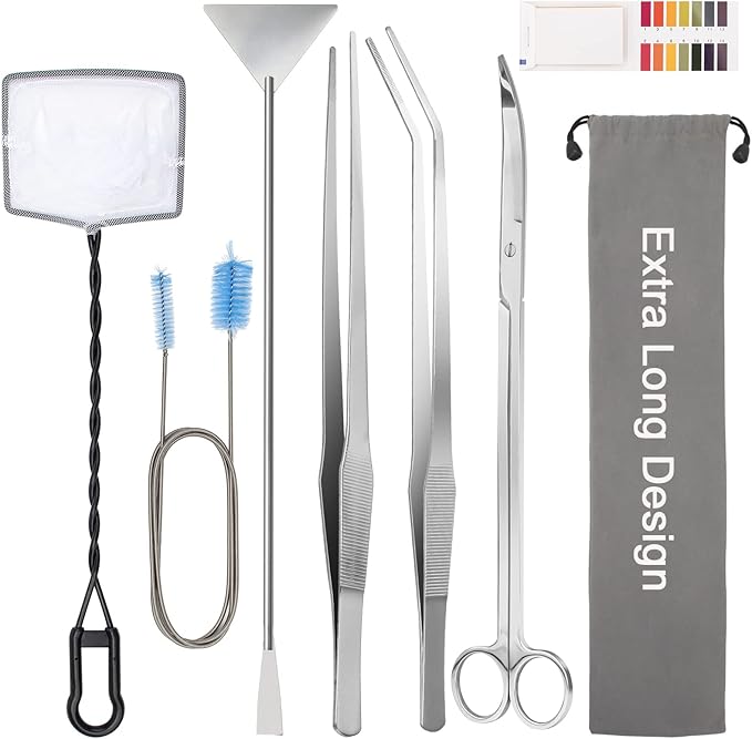 Extra Long Aquarium Aquascaping Tools Kit 8 in 1, Liveek Stainless Steel by Liveek