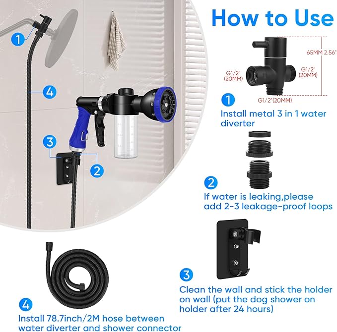 Dog Shower Attachment Water Hose Nozzle Sprayer Set - Image 3