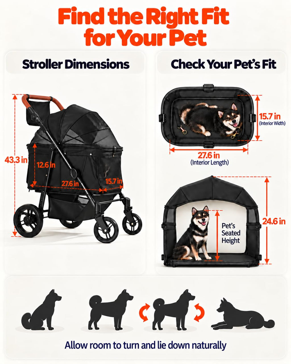 Zoosky Dog Stroller for Medium & Large Dogs, Pet Stroller for 2 Small Dogs