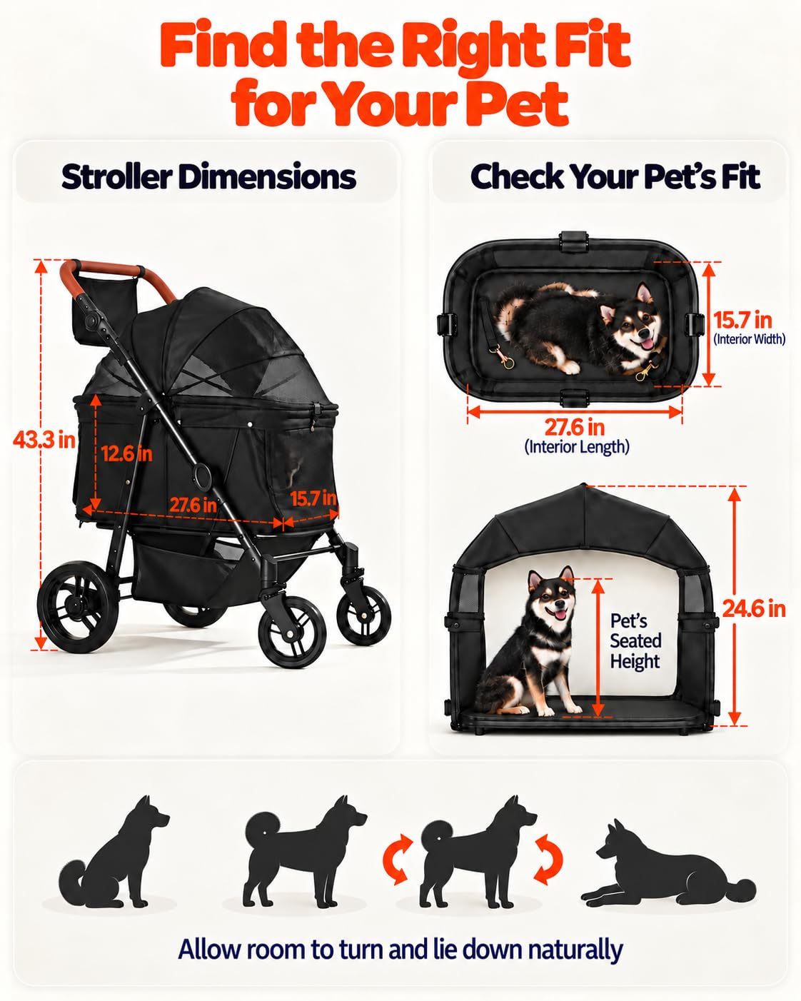 Zoosky Dog Stroller for Medium & Large Dogs, Pet Stroller for 2 Small Dogs