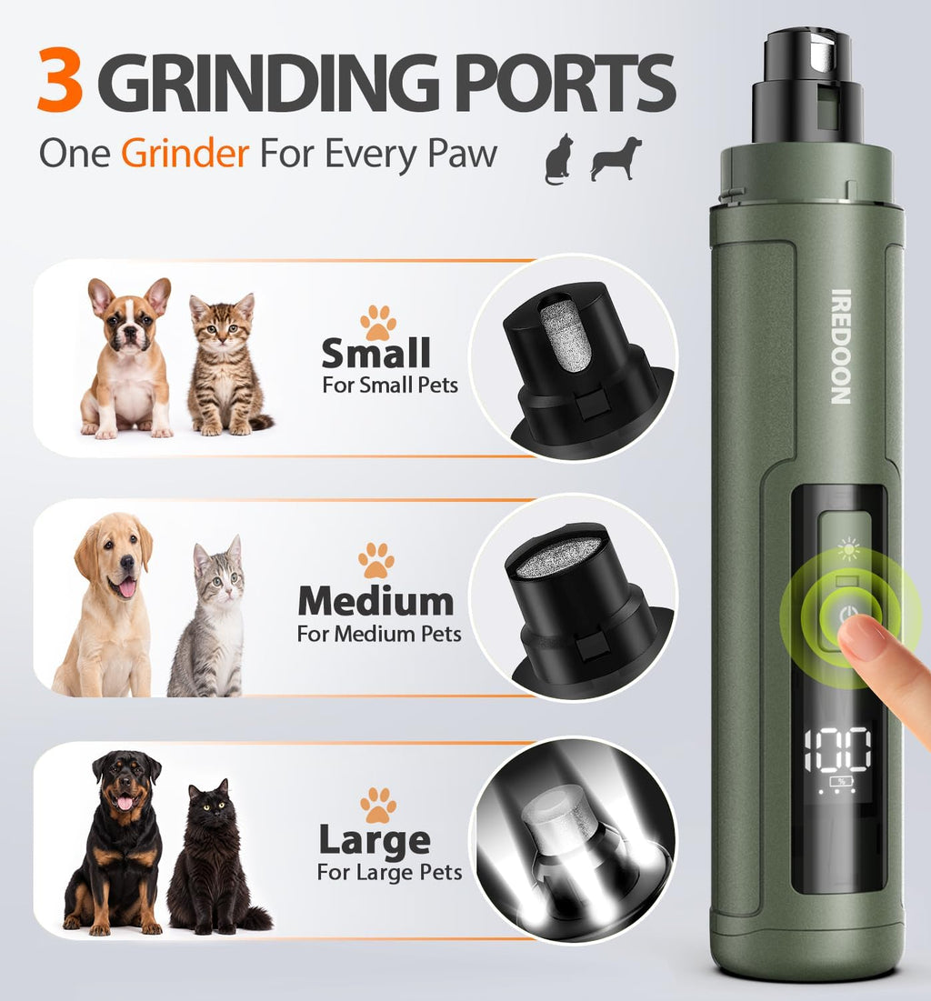 IREDOON Dog Nail Grinder with 4 LED Lights, 3 Speeds Super Quiet for Pets