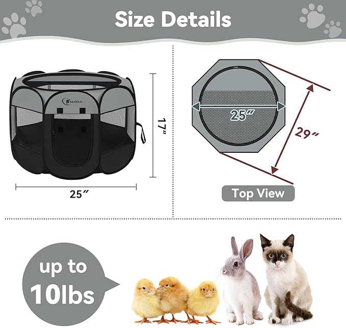 Dark Grey Dog Cat Playpen, Puppy Pet Playpen, Small Dogs Tent Crates Cage - Image 7