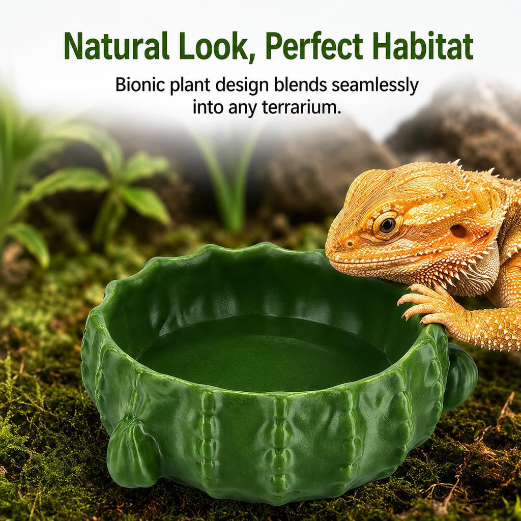 3.58IN-Bionic Plant Reptile Feeding Tray – Gecko Food Dish and Reptile Water Dish, Bearded DragonTank Accessories, Provide Clutter-Free Terrarium Feeding, Suitable for Lizards, Snakes, Turtles