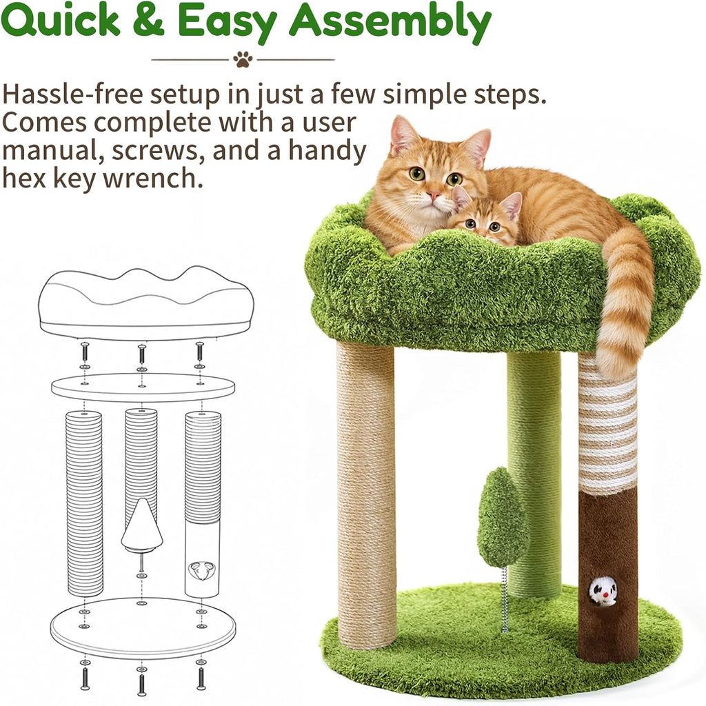 20" Small Cat Tree with 3 Scratching Posts and Perch Bed