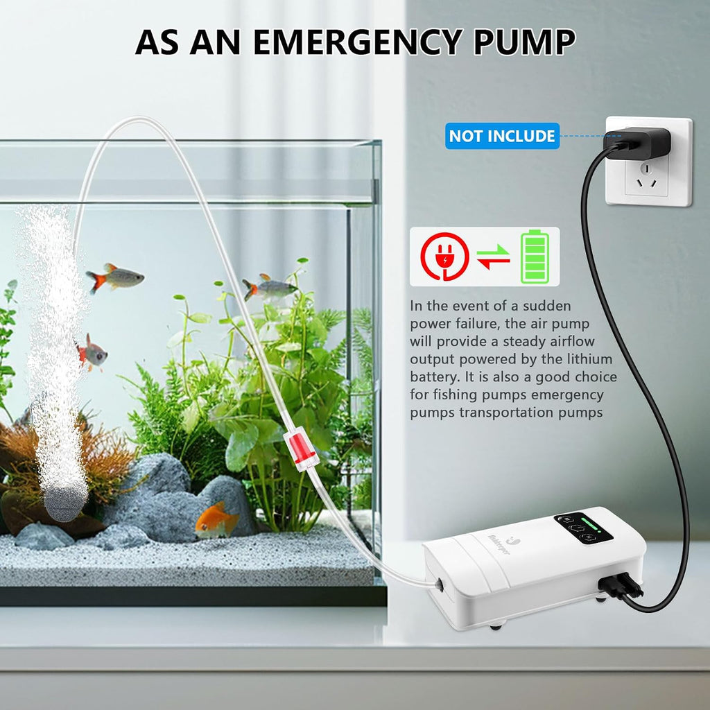 fishkeeper Rechargeable Aquarium Air Pump, Up to 60 Gallons Fish Tank