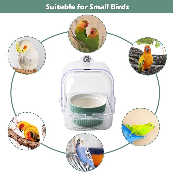 Bird Cage Feeder with Ceramic Bowl, 2 in 1 No Mess Bird Feeder and Transparent - Image 7