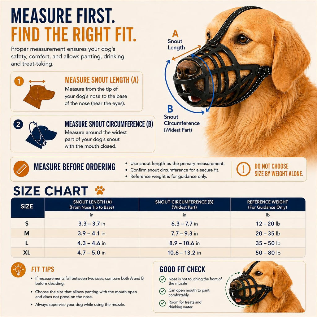 Dog Muzzle, Breathable Adjustable Basket Muzzle, X-Large, Black
