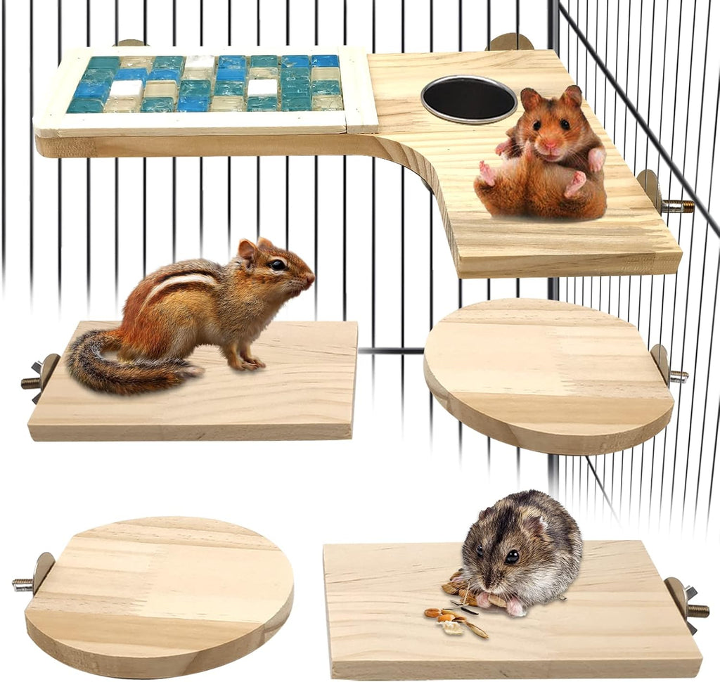BNOSDM Hamster Cage Platform Wooden Chinchilla Ledges and Platforms 7Pcs