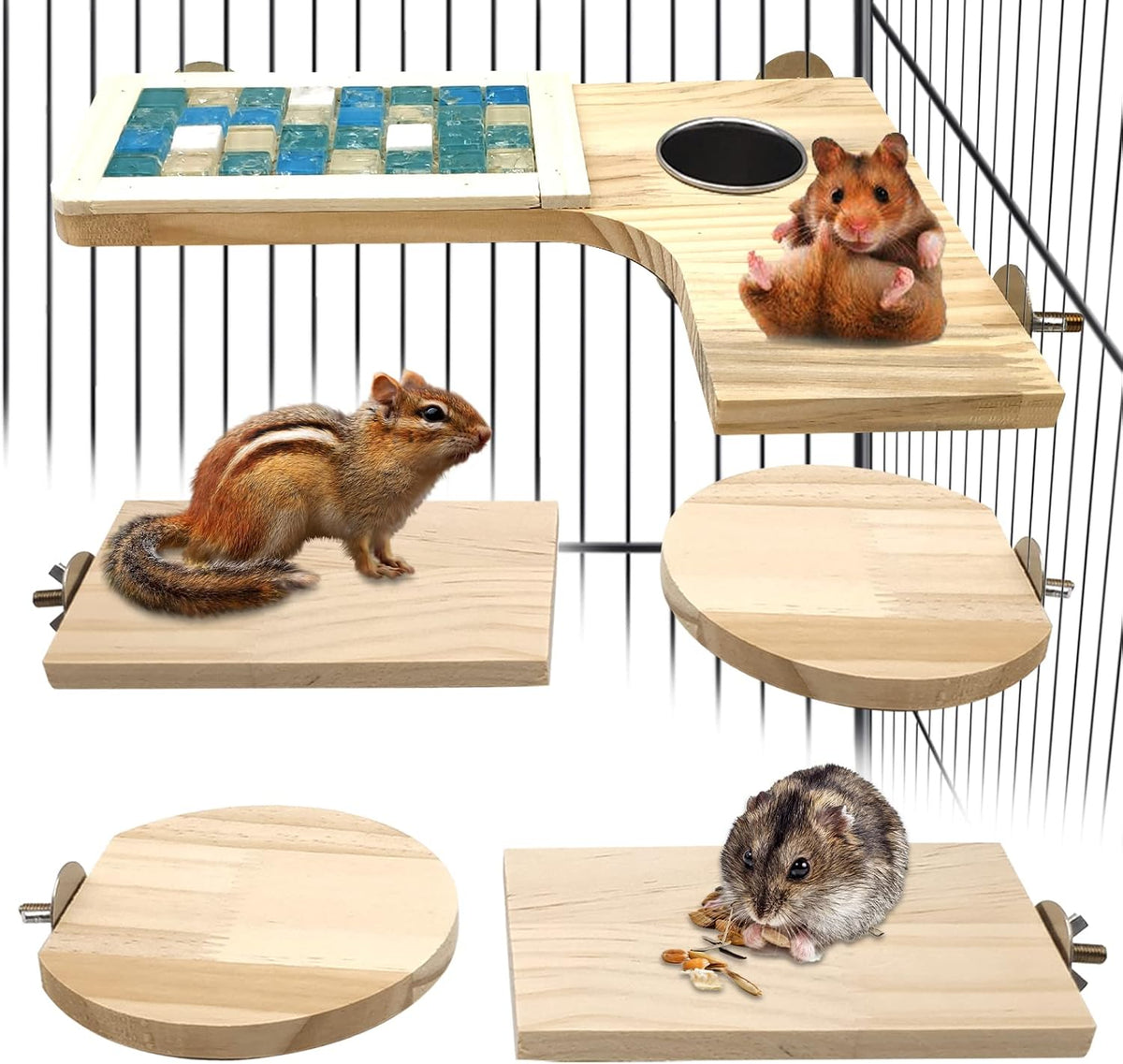 BNOSDM Hamster Cage Platform Wooden Chinchilla Ledges and Platforms 7Pcs