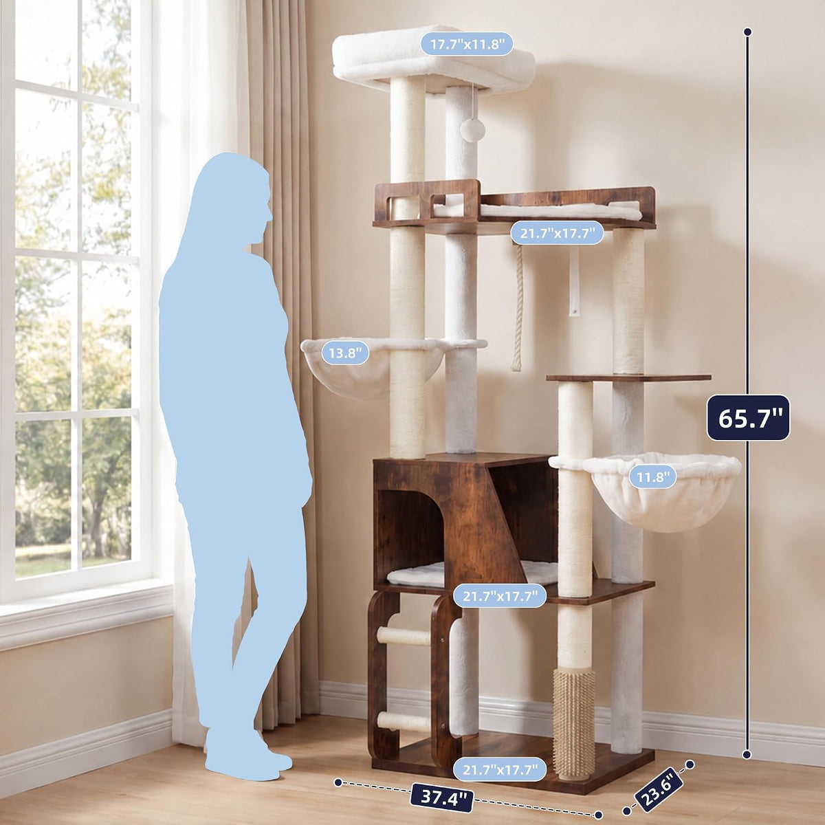 Hey-brother Wooden Cat Tree Tower with Large Condos, 2 Platforms, MPJ111SR