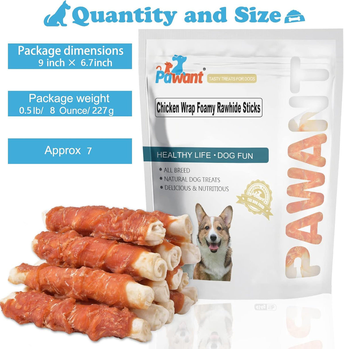 Chicken Wrapped Puffed Rawhide Rolls Dog Sticks Treats, 8 oz