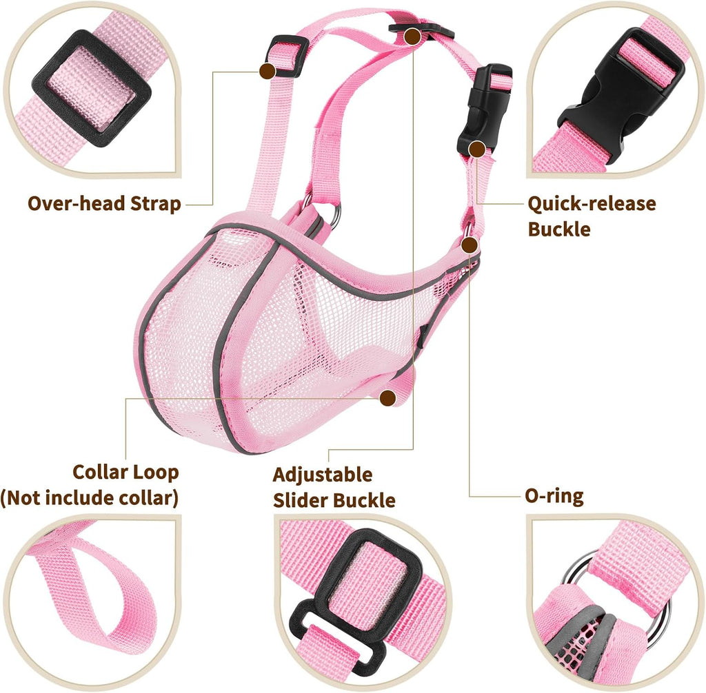Mayerzon Dog Muzzle Mesh to Prevent Scavenging Biting Chewing | Pink, M