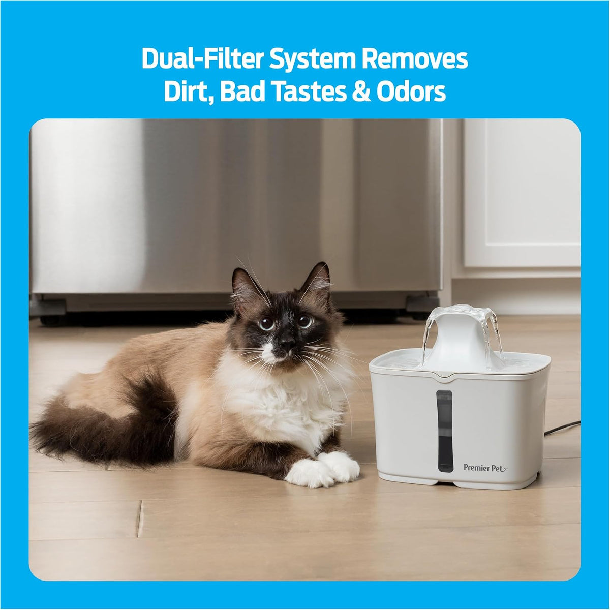 Premier Pet 60 oz Automatic Water Fountain for Dogs & Cats, Dual-Filter