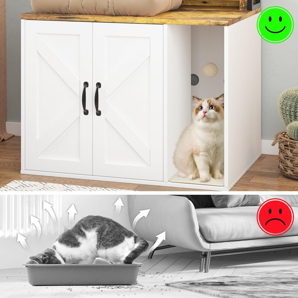 55" H Large Cat Litter Box Enclosure Cabinet with Storage Shelves