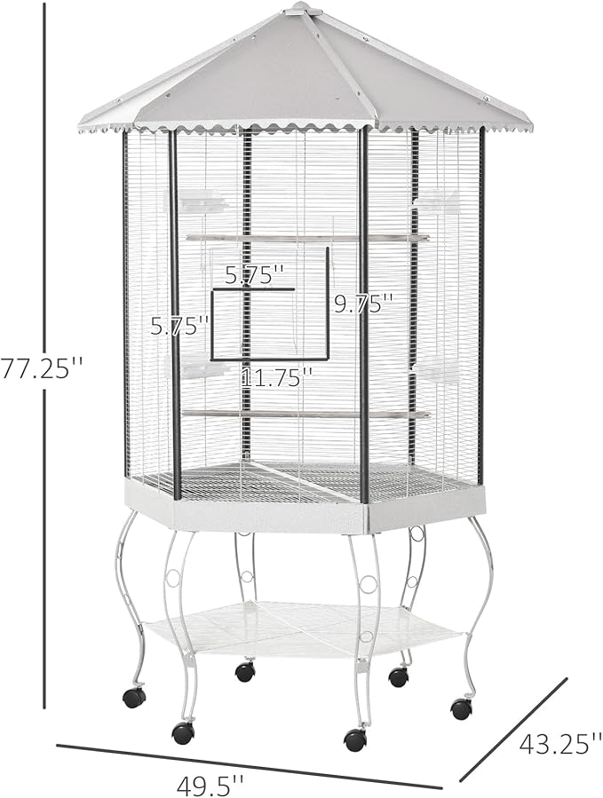 PawHut 44" Hexagon Covered Canopy Portable Aviary Flight Bird Cage - Image 7