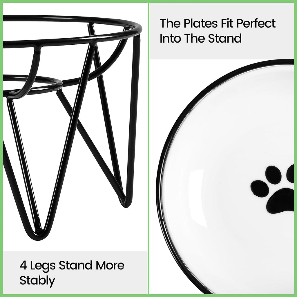 Ceramic Cat Bowls, 2 Pack - Raised, Whisker Friendly, Anti-Vomiting Cat Food Plates - Hygienic, Secure Material, Elegant Stand, 10 oz, for Indoor Cats & Kittens
