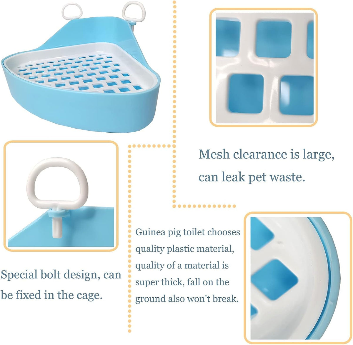 Hamiledyi Guinea Pig Potty Trainer Corner, Small Animals Triangle Plastic Litter Box, Bedding Litter Box Pee Pan Tray Toilet for Hamster Gerbil Bunny Ferret Chinchilla Hedgehog (Blue)
