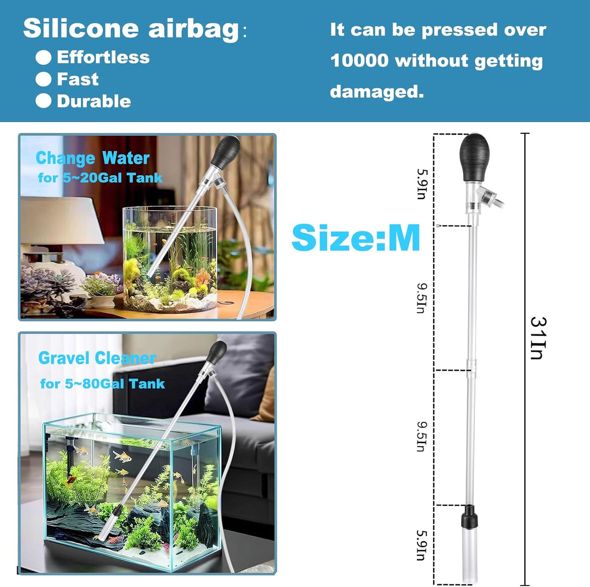 Carefree Fish Aquarium Gravel Vacuum Sand Cleaner Fish Tank Water Changer