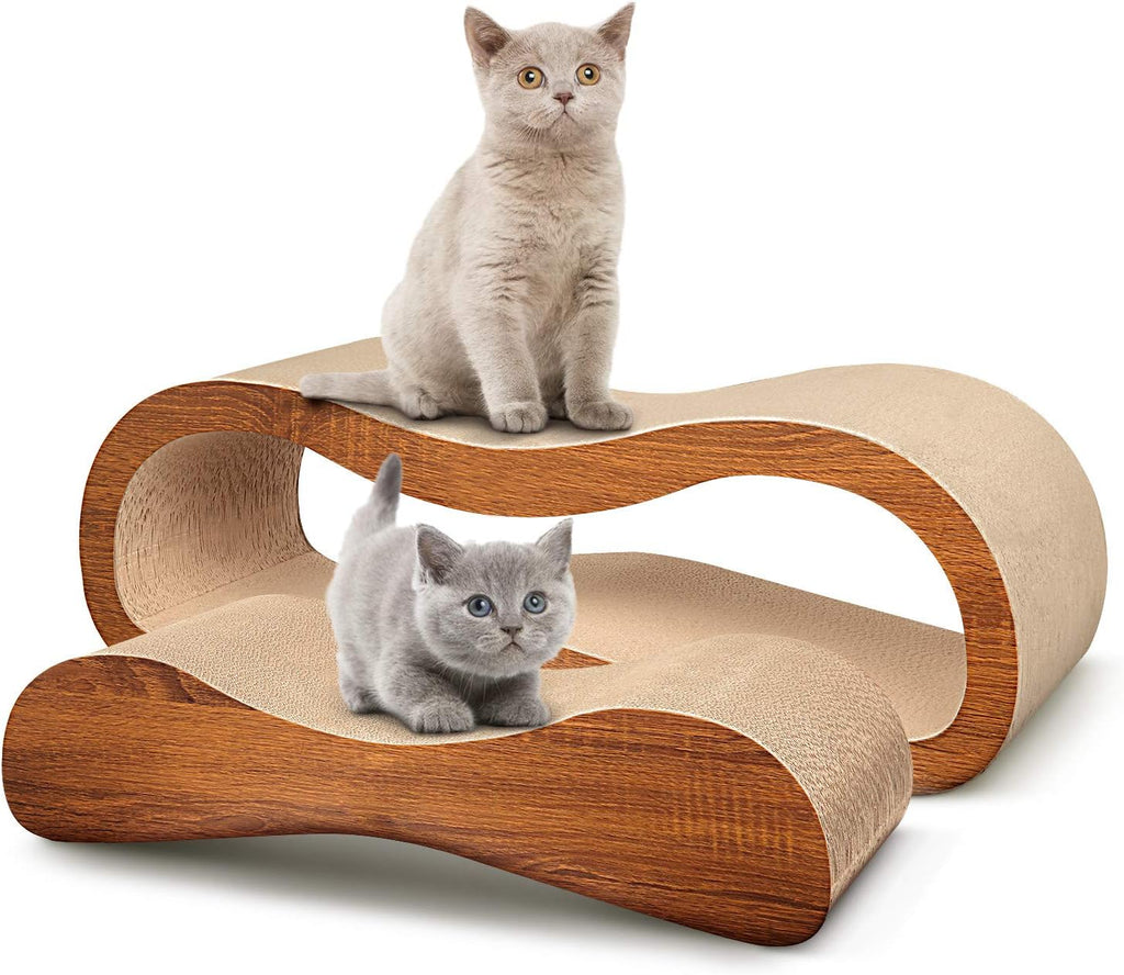 FluffyDream Cat Scratcher Cardboard, Scratching Pad House Bed Furniture Protector, Infinity Shape (Wood, L-Shaped)