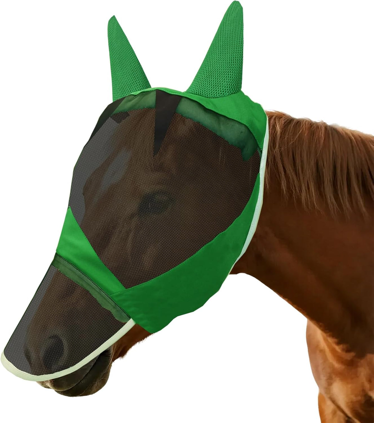 Fly Masks for Horses with Ears and Nose Cover - Comfortable Horse Fly mask with Ears for UV Protection & Sun Shield – Soft Lightweight- Breathable Horse mask (Long Nose, L)