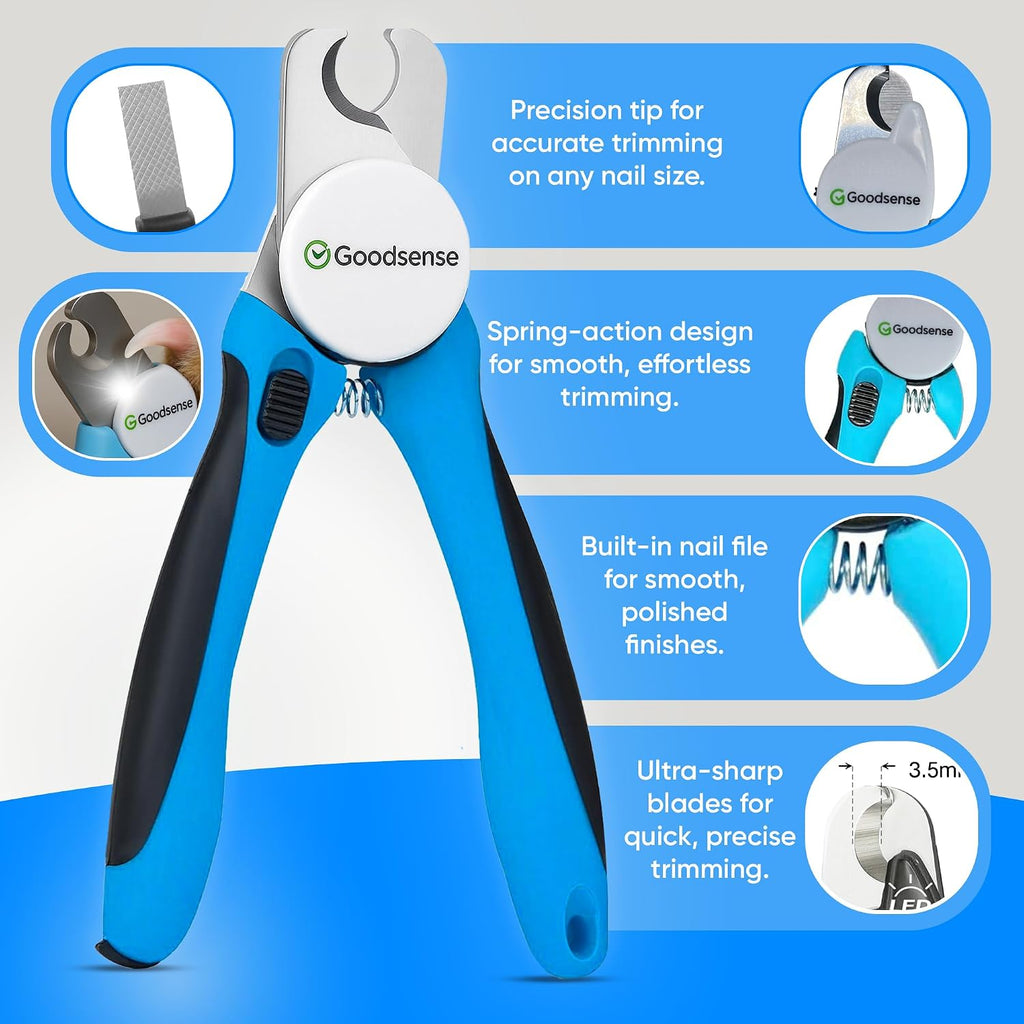 Dog Nail Clippers with LED Light – Safety Guard, Sharp Blades, Nail File Included – for Dogs, Cats & Small Pets