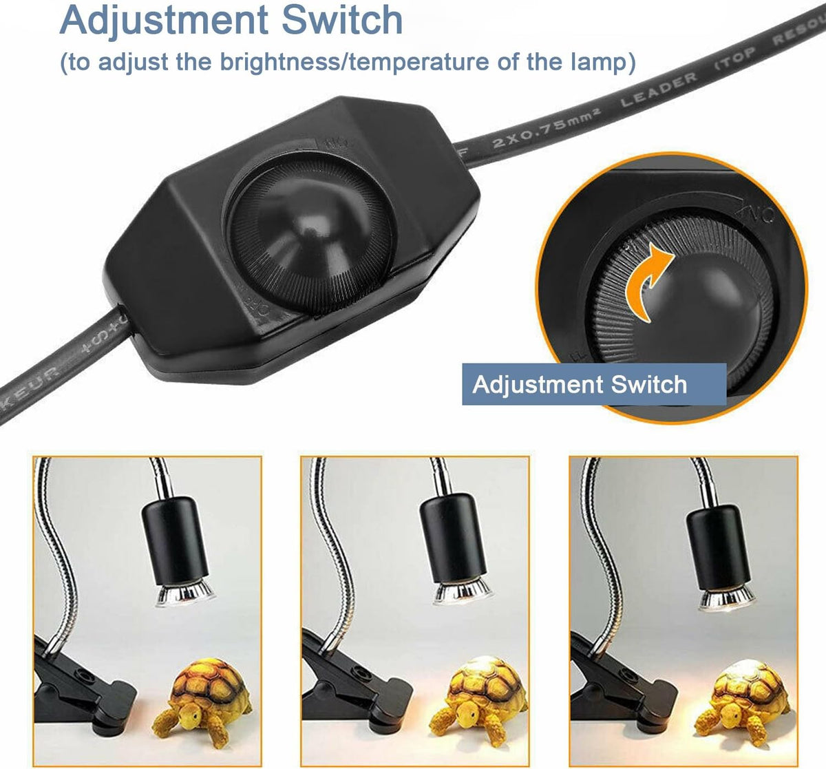 Heat lamp for reptiles，UVA UVB Turtle Heating Lamp with Two Heat Bulbs, Turtle Basking Light with 360° Rotatable Hose & Clamp & Adjustable Switch for Bearded Dragon Reptiles Turtle Lizard Snake