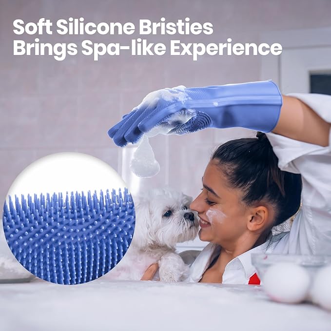 DELOMO Dog Washing Gloves Large Size: 1 Pair Soft and Gentle Silicone Pet - Image 5