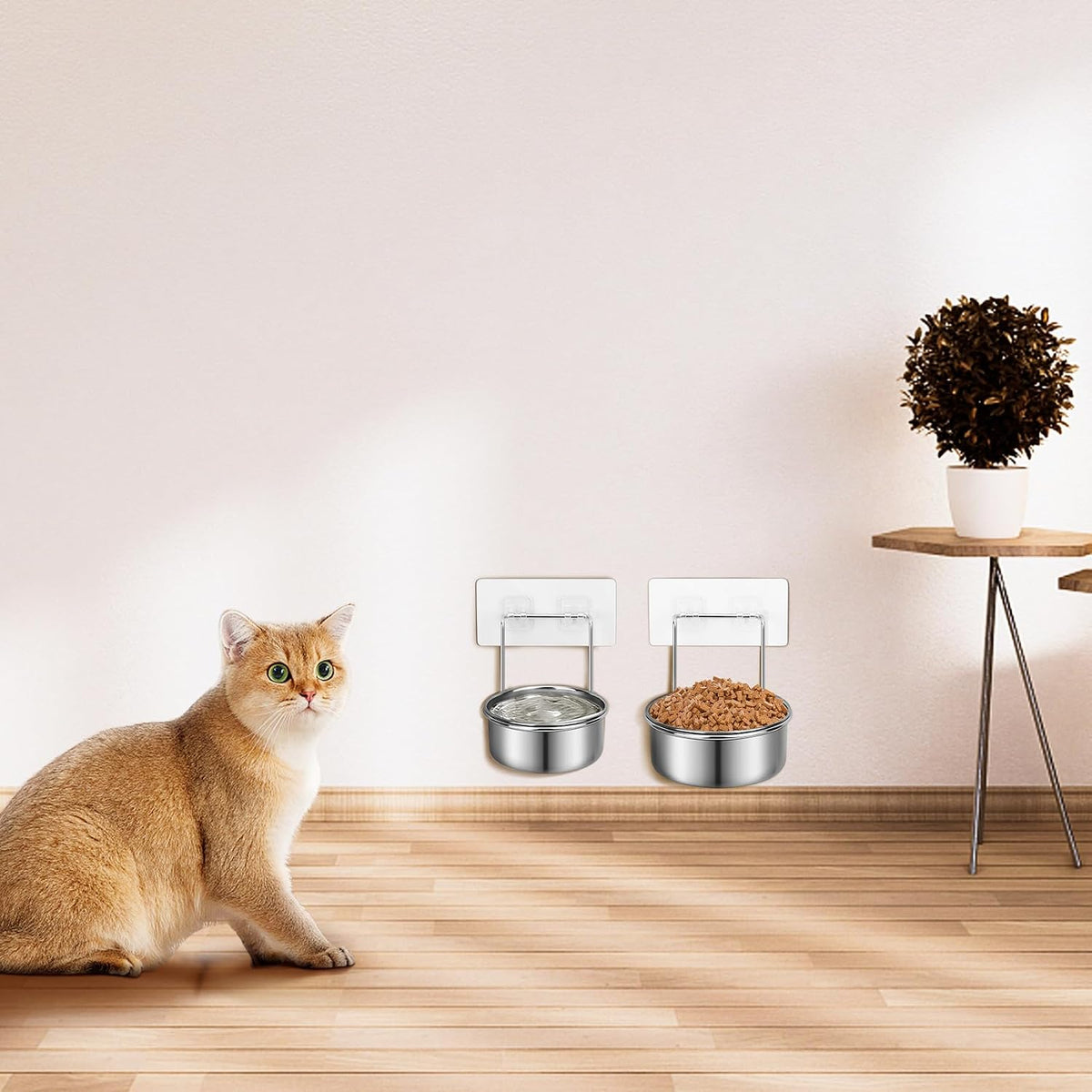 2 Pcs Wall Mounted Cat Food Water Bowls for Small Pets, S (12+19 OZ)