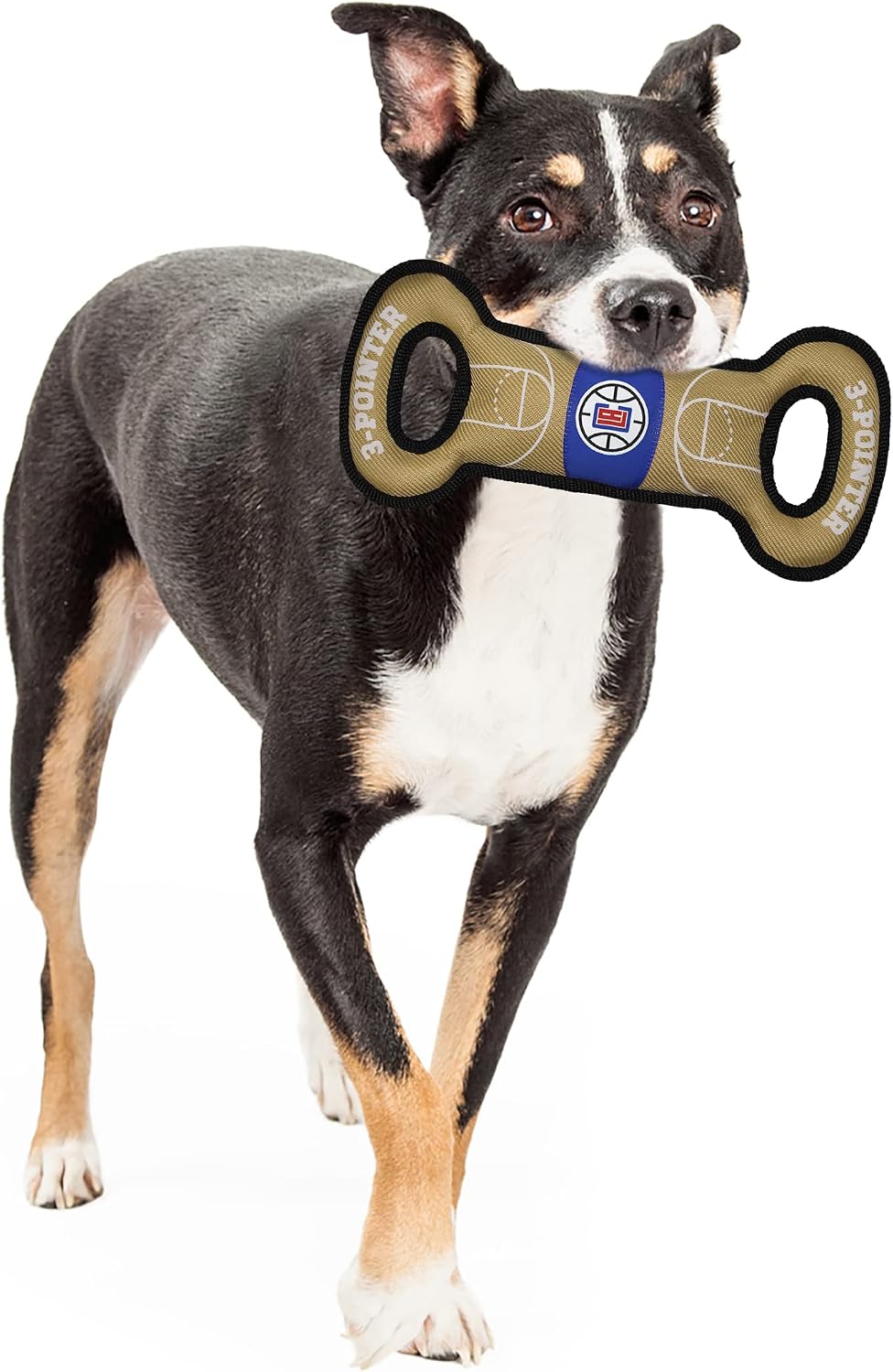 Pets First Tough Dog Bone Toy - NBA Los Angeles Clippers Dog Bone Court Toy with Basketbal Team Logo, Inner Squeaker & Heavy-Duty Trim Stitching.