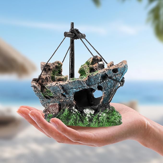8Pcs Fish Tank Decorations Set Sunken Ship Decoration, Resin Material Fish Tank - Image 7
