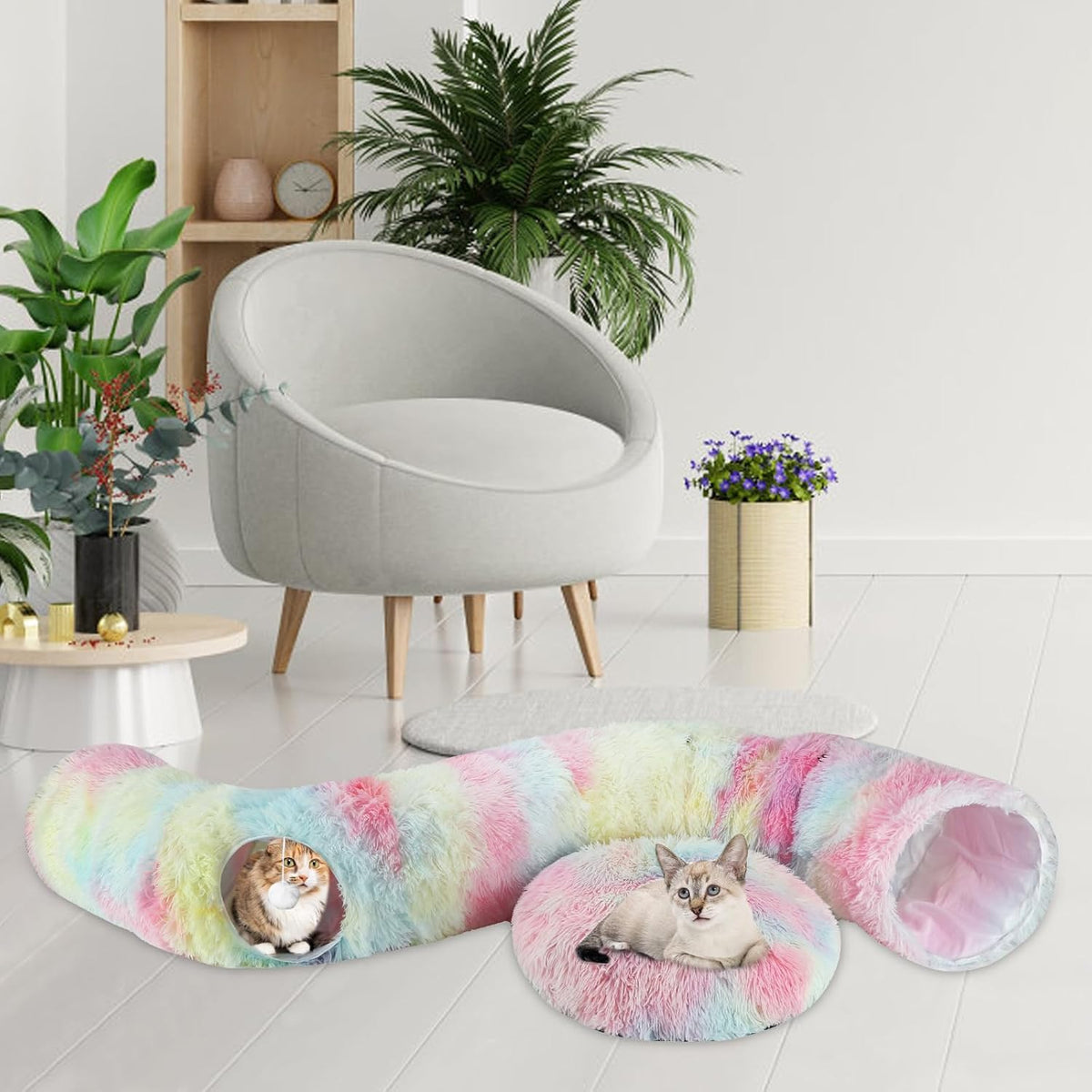 Christmas Tree Cat Tunnel Bed with Middle Mat, Cat Donut Tunnel