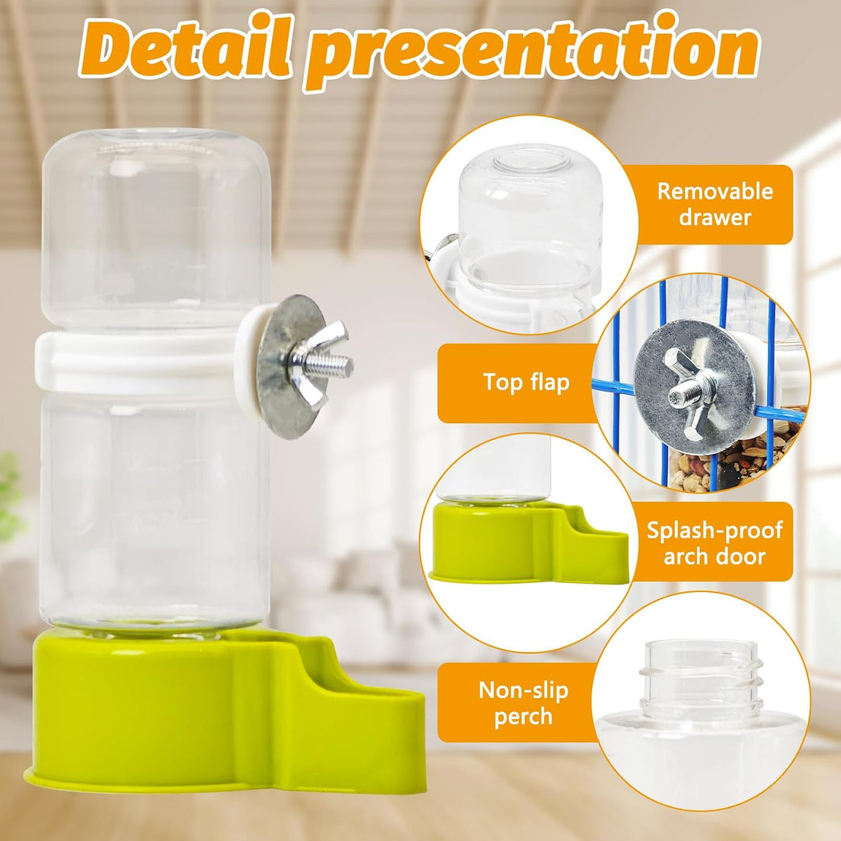 BNOSDM Bird Water Dispenser 2 Pcs Automatic Parakeet Cage Feeder No Mess