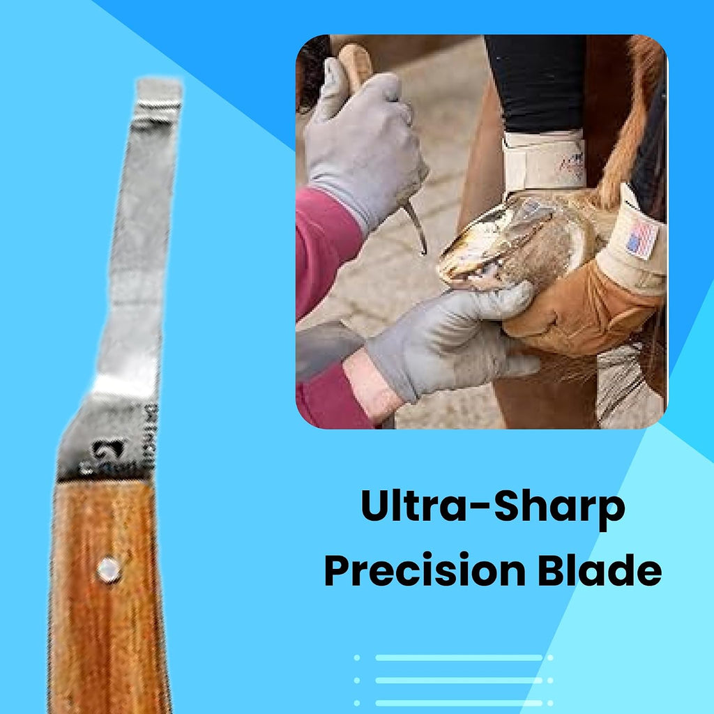 Hoof Knife with Narrow Single Sided Edge Right Hand Farrier Tool for Horses and Livestock – Premium Stainless Steel Hoof Trimming Knife with Ergonomic Contoured Handle for Better Grip