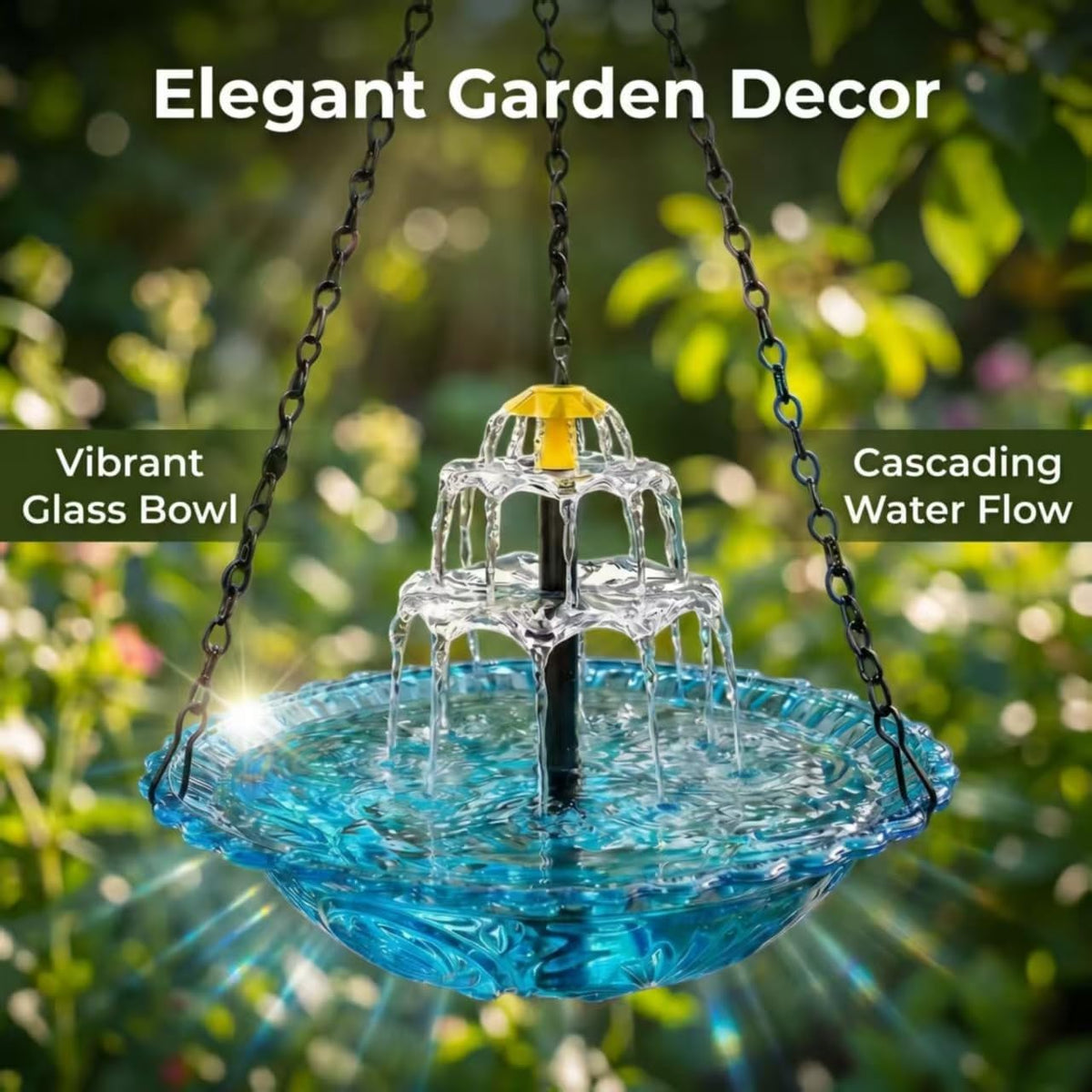 Solar Powered Hanging Bird Bath, Fountain Solar Powered Outdoor Bird Bath for Garden Patio Yard (Blue)
