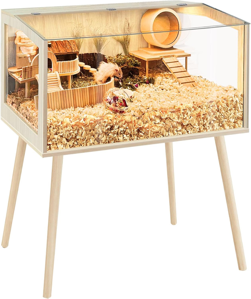 PROLEE Hamster Cage Chewproof, Mice and Rat Habitat with Transparent Sides, Hamster Cage with Openable Mesh Top, Solid Built with Lock Design and Leg Stand, 32" Long